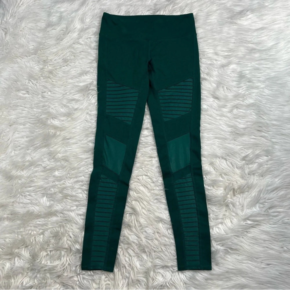 ALO Yoga Moto Legging Evermint Glossy Green Mesh Sheer Shiny Women’s Small - Picture 2 of 11